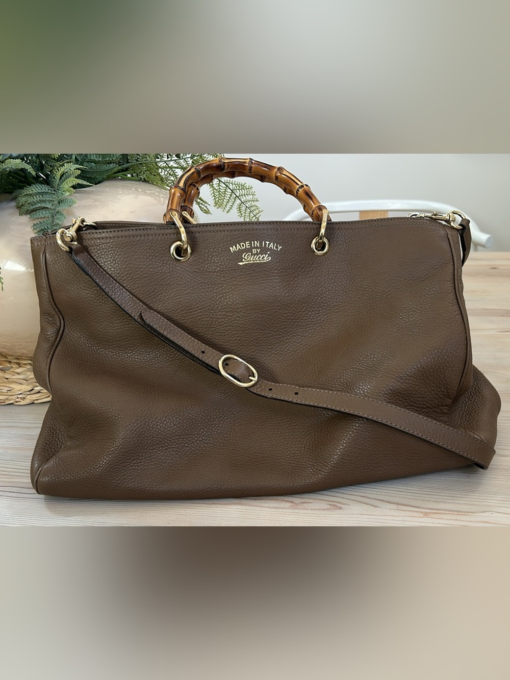 Gucci Large Calfskin Bamboo Handle Tote